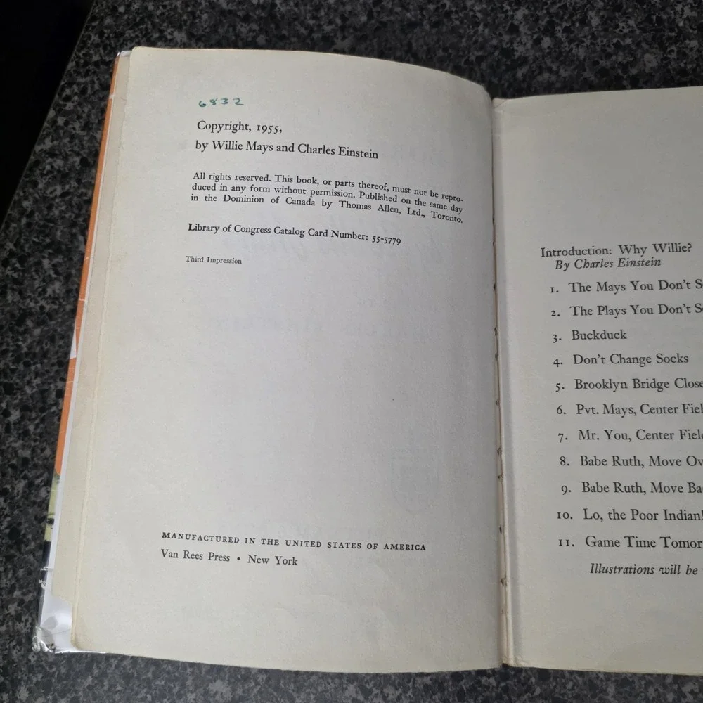 Willie Mays Born to Play Ball 1955 Hard Cover‎ With Dust Jacket 3rd Impression